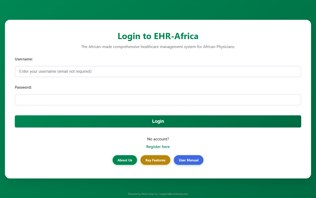 Login page